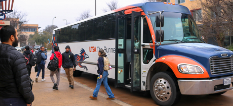 Students board The Runner at the Main Campus.