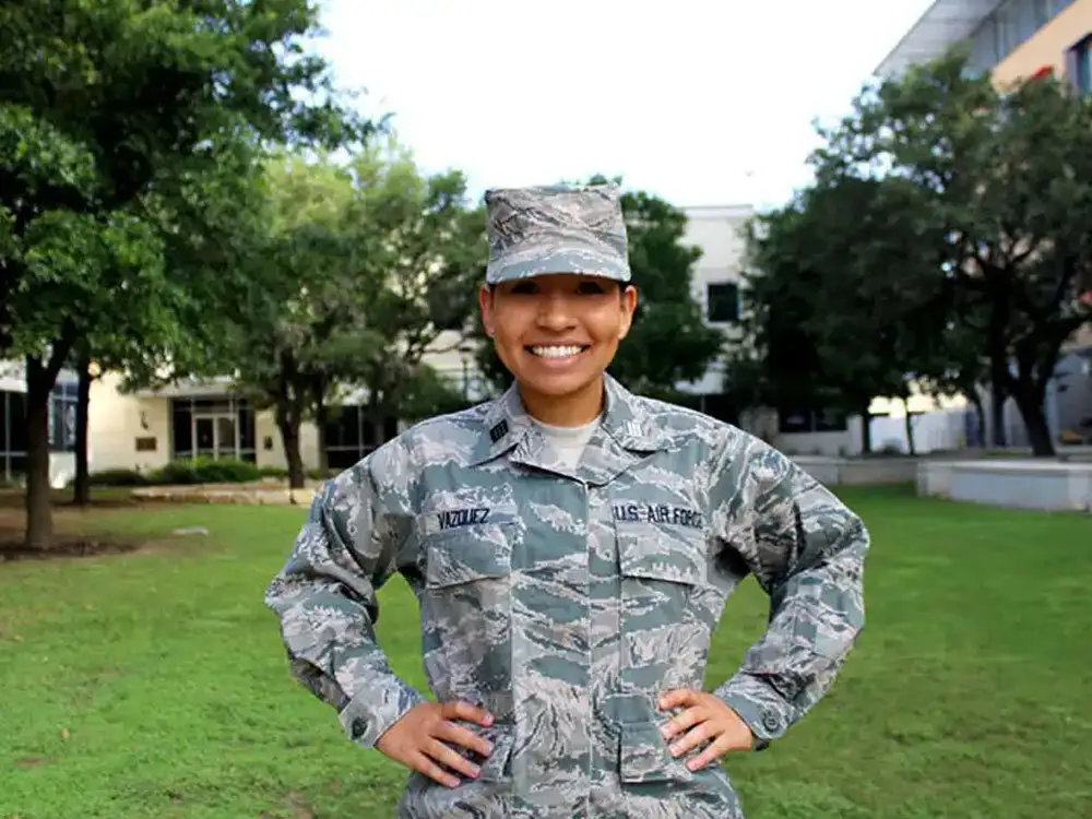 ROTC student posing in Laurel Village